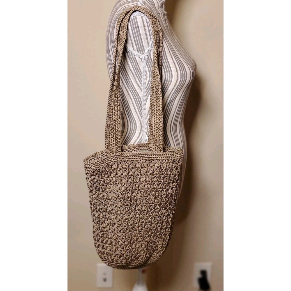 Hippie Style Bucket Bag Crochet Beige Tan Crossbody Boho Gypsy Lined Zip
